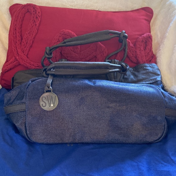 Stuart Weitzman Beautiful Shimmering Bronze Denim Logo Bag NewWithTags - Picture 4 of 15